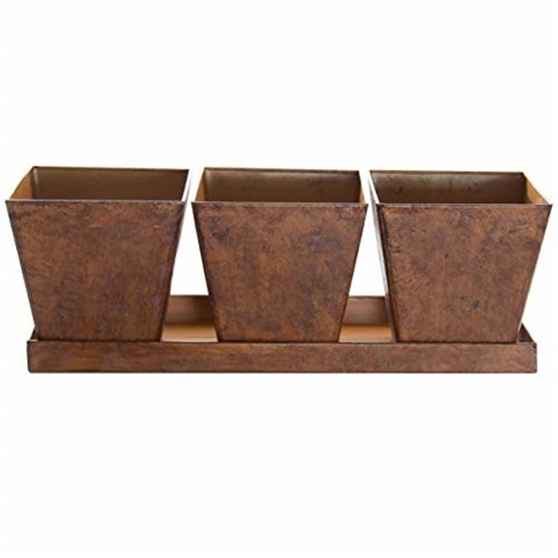 Gardener’s Select Farmhouse Collection Square Pot & Tray Set, Rusty