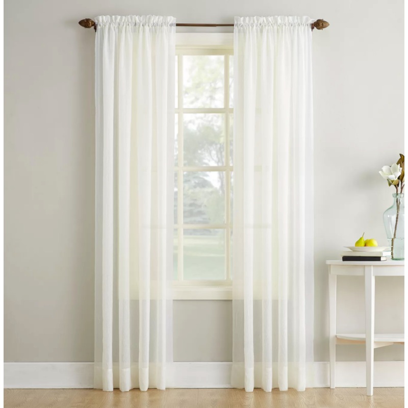 84″x51″ Erica Crushed Sheer Voile Rod Pocket Curtain Panel White – No. 918