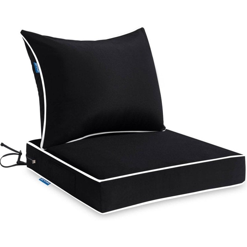 MIULEE Outdoor Seat Cushion Set Black 22 x 22 x 3 Inch Waterproof & Fade Resistant Deep Seat and back Patio Furniture Cushions with Handle and Adjustable Straps Cushions for Chair Couch