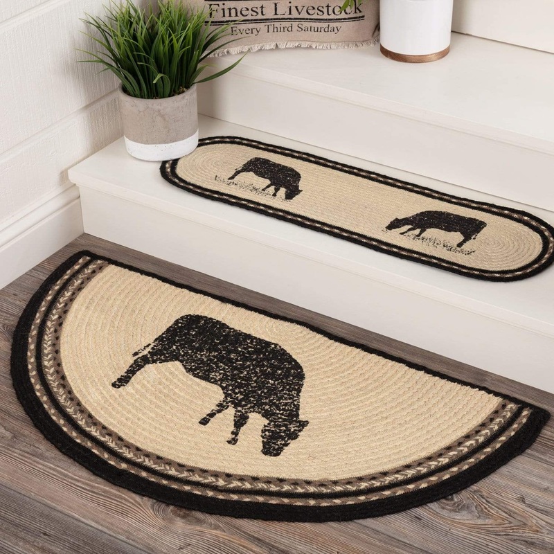 Sawyer Mill Charcoal Cow Jute Rug Half Circle w/ Pad 16.5×33