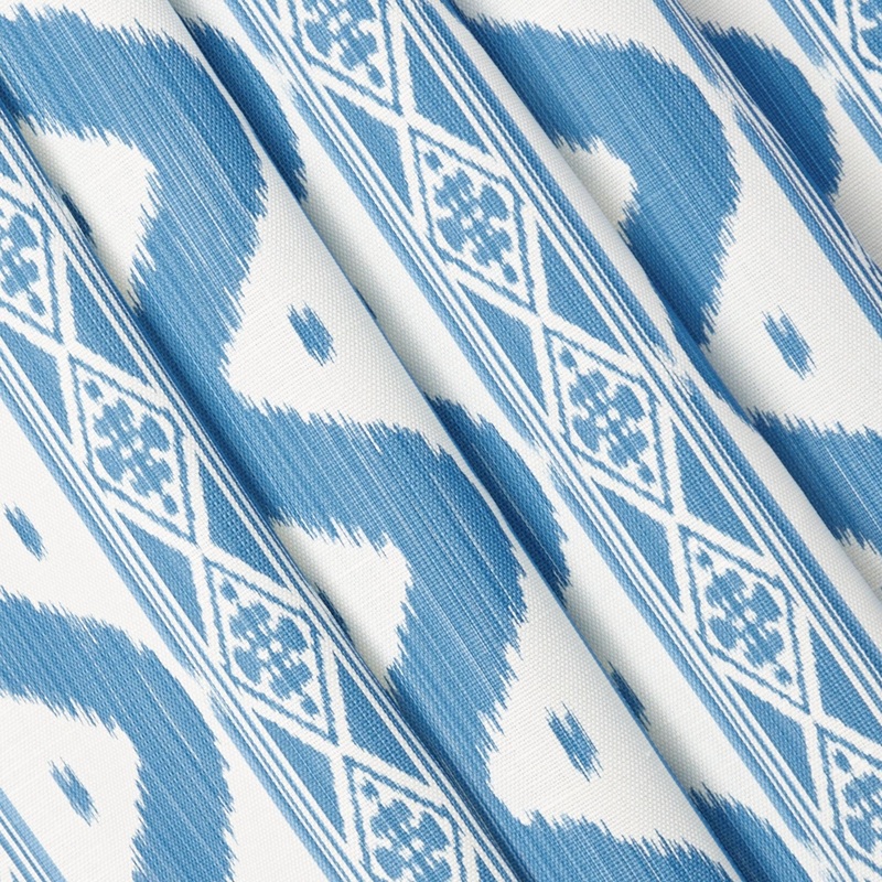 French Blue Ikat Stripe Fabric