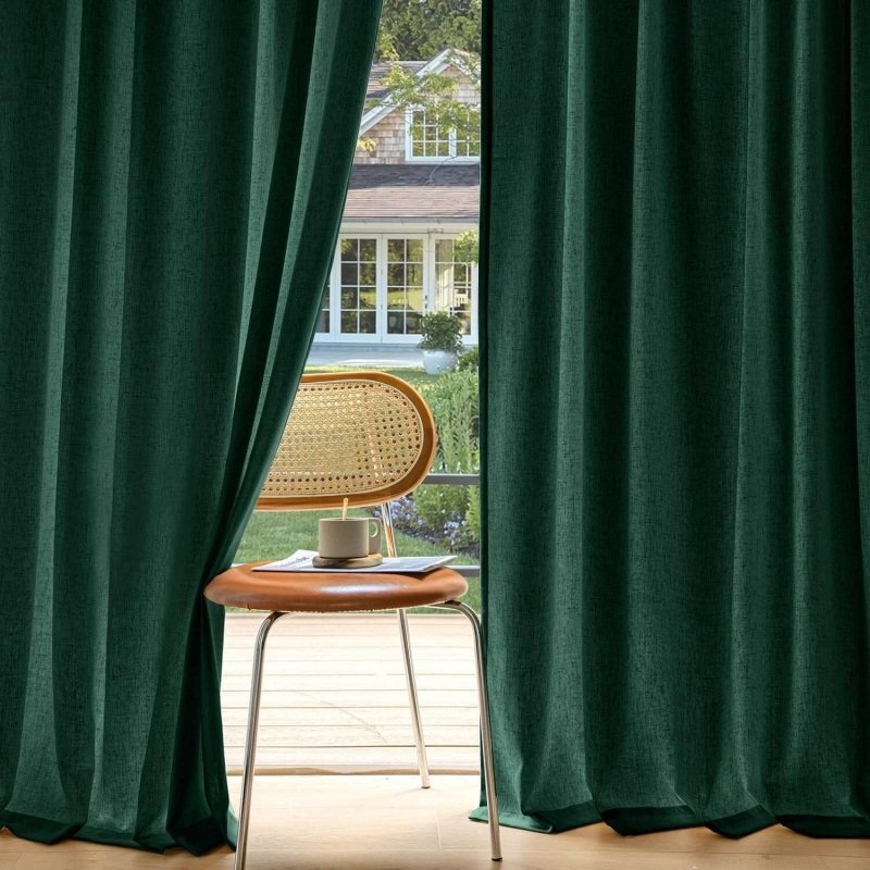 MIULEE Non-See-Through Privacy Linen Curtains 2 Panels, Christmas Emerald Green Light Filtering Window Curtains Textured Back Tab Semi Sheer Drapes for Bedroom Living Room, 52 x 90 Inches Long