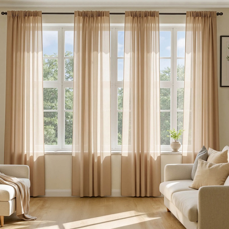 MIULEE Brown Sheer Curtains 90 Inches Long, 4 Panels Set, Rod Pocket Voile Drapes Light Filtering and Semi Transparent, Elegant Window Treatments for Bedroom Living Room,42 x 90 Inches