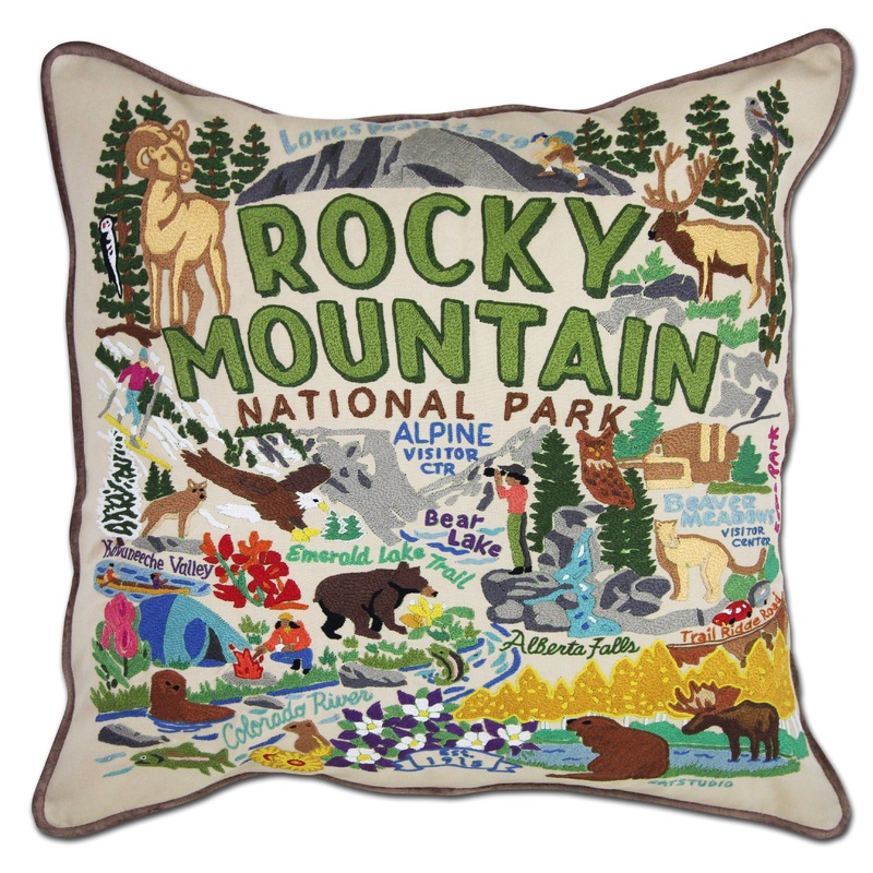 Rocky Mountain National Park Hand-Embroidered Pillow