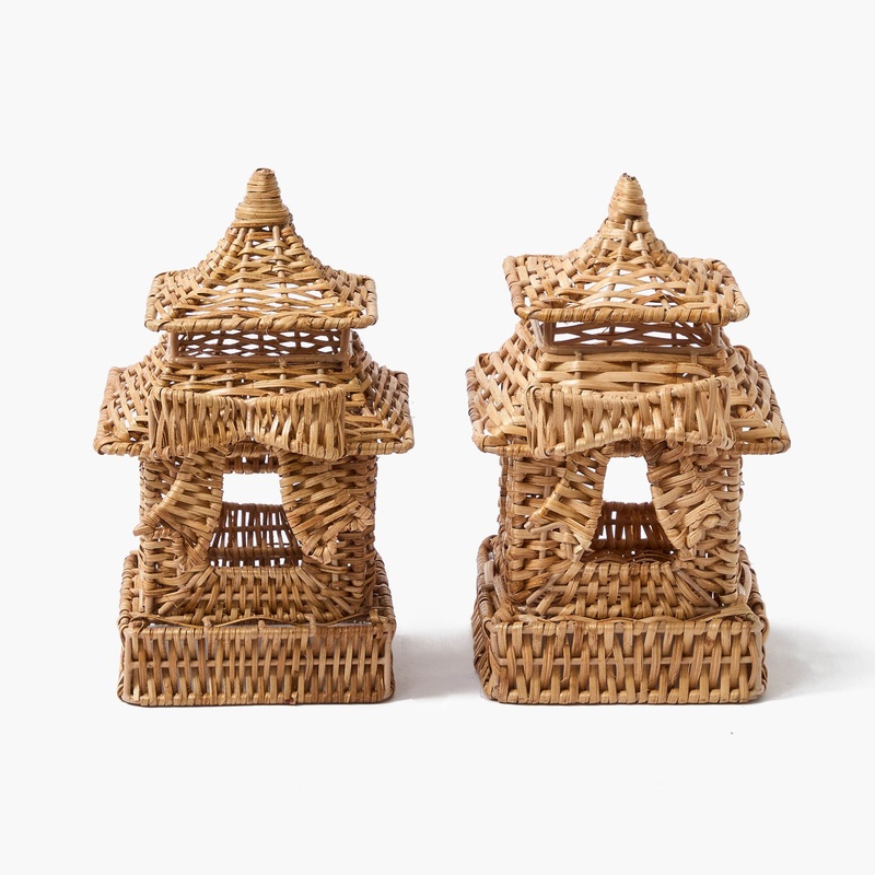 Mini Bow Rattan Pagoda Lanterns (Pair)