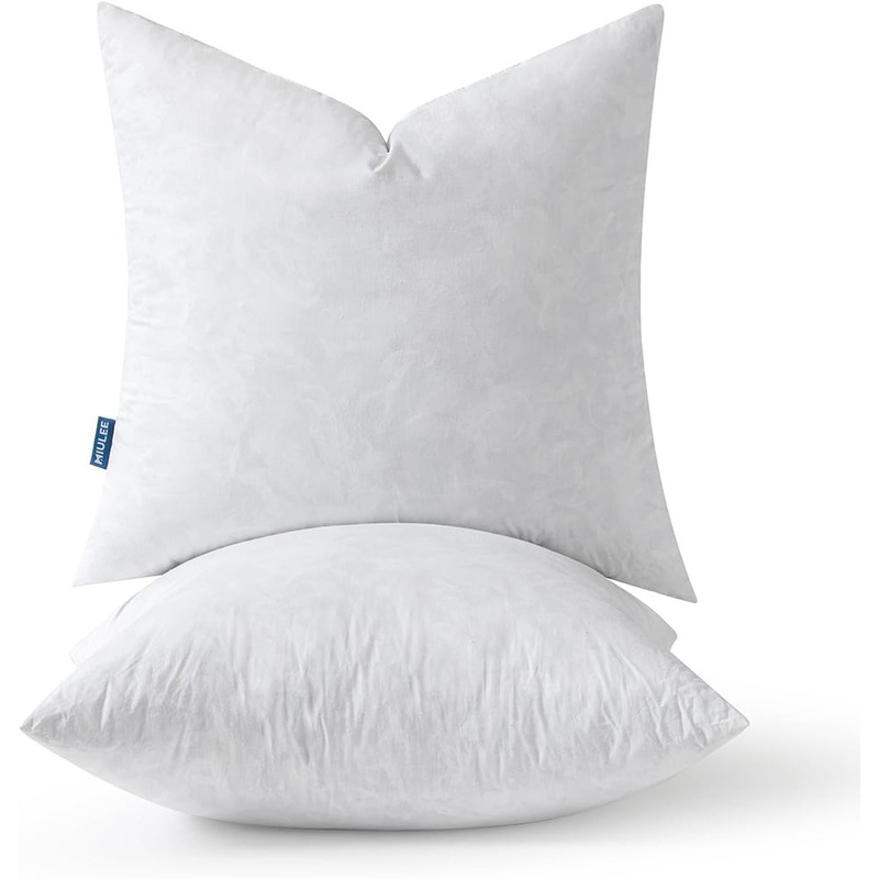 MIULEE Pillow Inserts 16×16 Inch Set of 2, Feather Mix Polycotton with Cotton Fabric Square Decorative Throw Pillows for Couch Bed Sofa