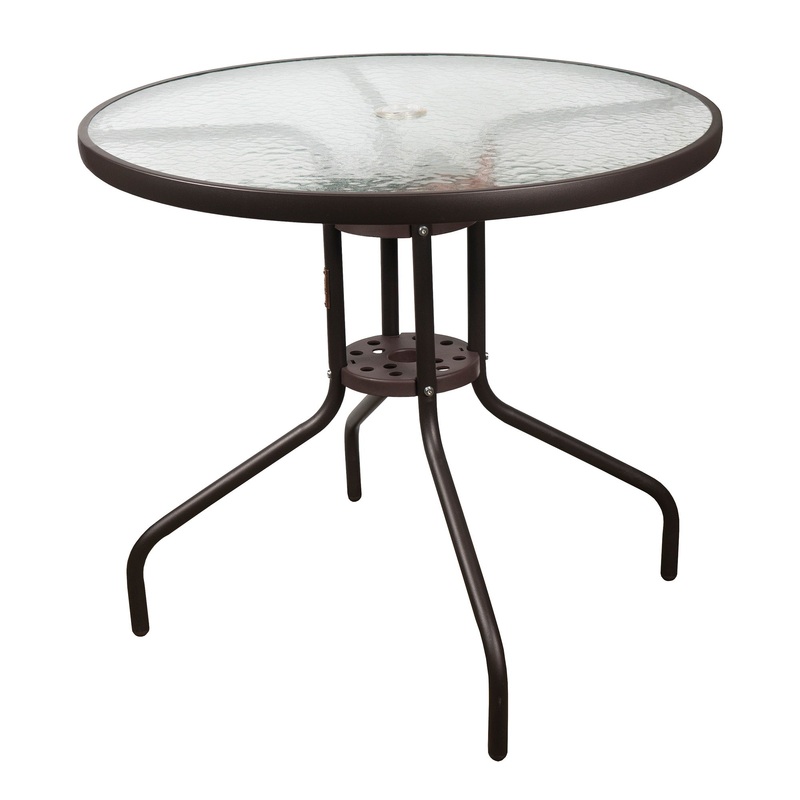 Garden Elements Outdoor Patio Furniture, Round Dining Table, Steel Base and Rim with Water-wave Glass Top, Brown, 31.5″