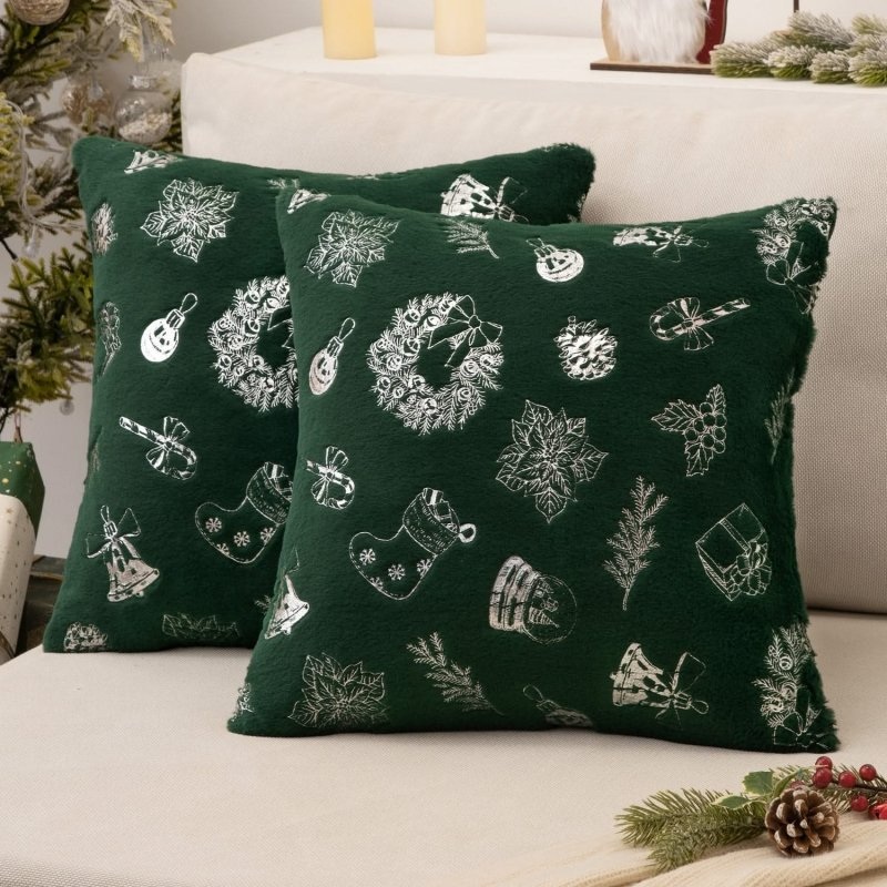 MIULEE Christmas Dark Green Pillow Covers Set of 2 Snowflakes Decorative Throw Pillow Covers 18×18 Inch Soft Plush Faux Wool Pillow Covers Farmhouse Couch Pillows Home Decors for Sofa Livingroom Bed.