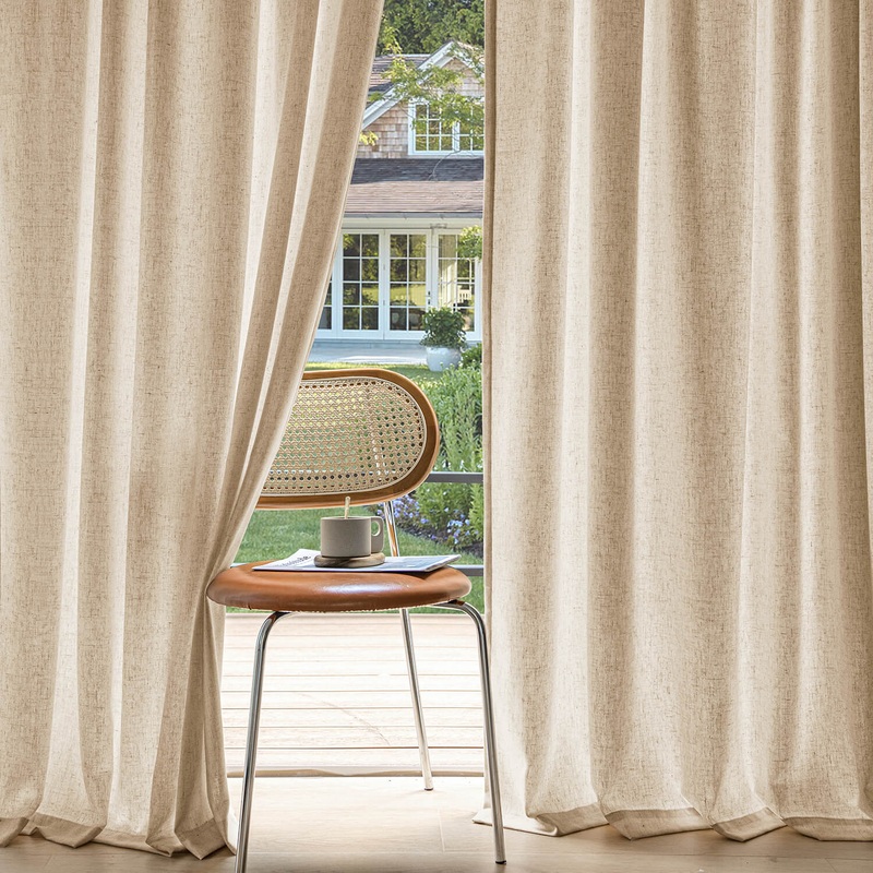MIULEE Non-See-Through Privacy Linen Curtains 2 Panels, Light Filtering Window Curtains Farnhouse Textured Back Tab Semi Sheer Drapes for Bedroom Living Room, 52 x 108 Inches Long, Light Brown