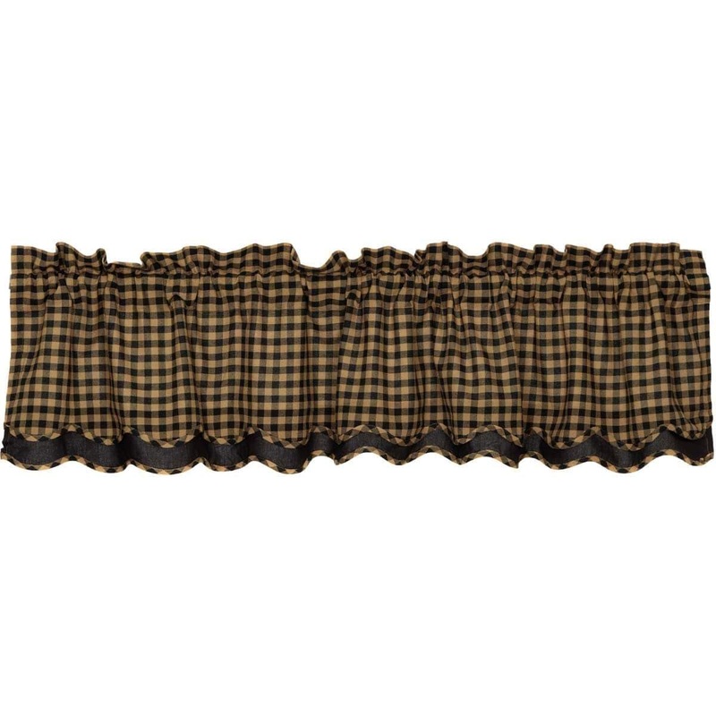 Black Check Scalloped Layered Valance 16×72