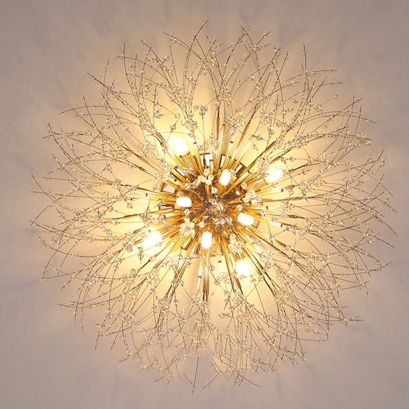 Modern Gold and Crystal Dandelion Chandelier