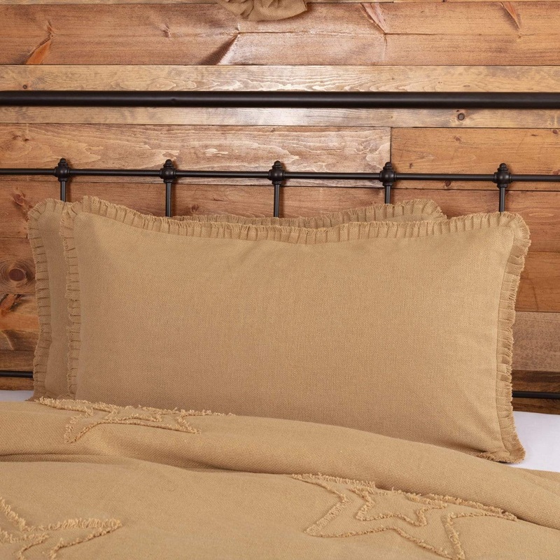 Burlap Natural King Sham w/ Fringed Ruffle 21×37