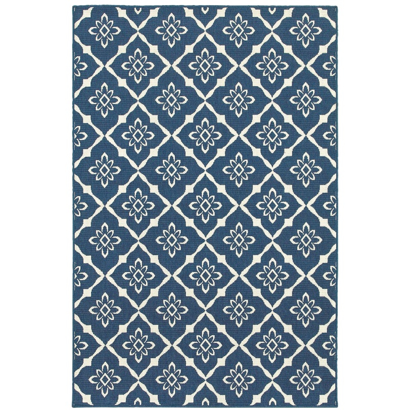 Meridian Navy Ivory Moroccan Trellis Indoor/Outdoor Rug