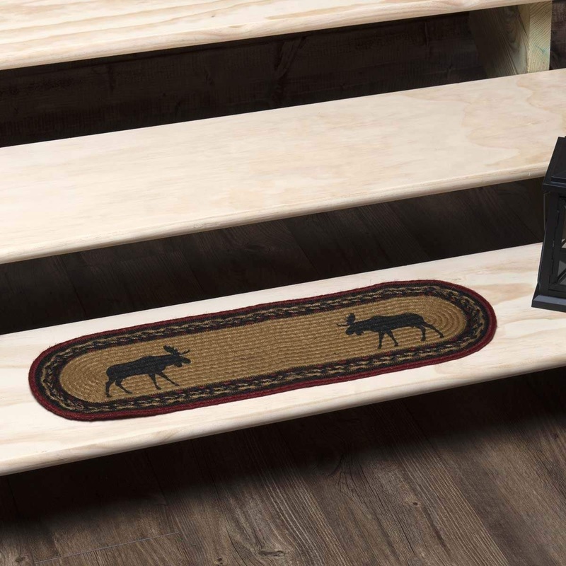 Cumberland Stenciled Moose Jute Stair Tread Oval Latex 8.5×27