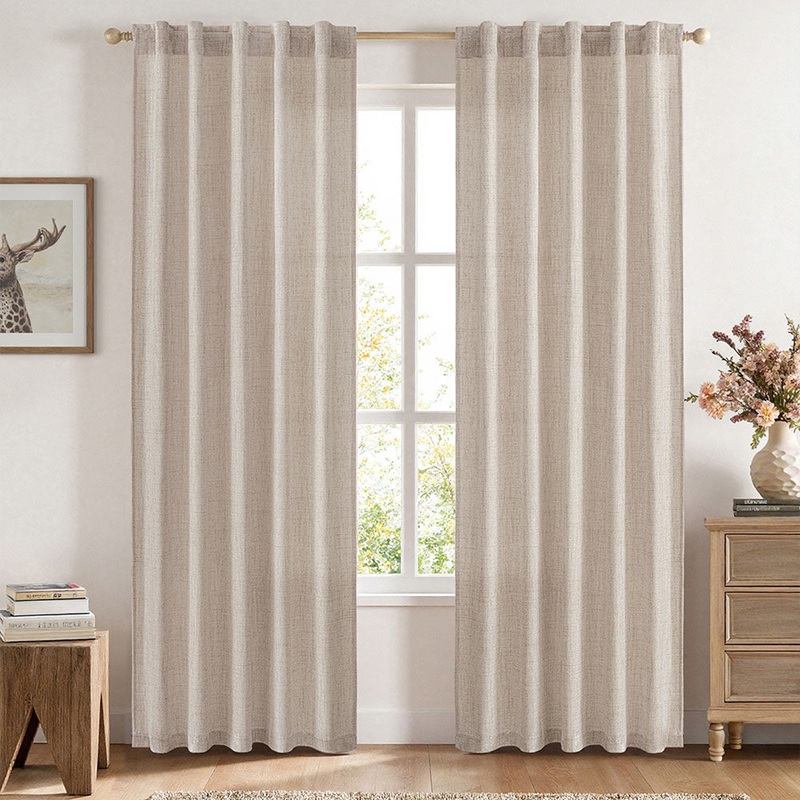MIULEE Faux Linen Curtains 84 Inch Length 2 Panels Natural Semi Sheer Curtain with Back Tab Rod Pocket , Light Filtering Window Privacy Burlap Drapes for Living Room Bedroom 42W x 84L Linen