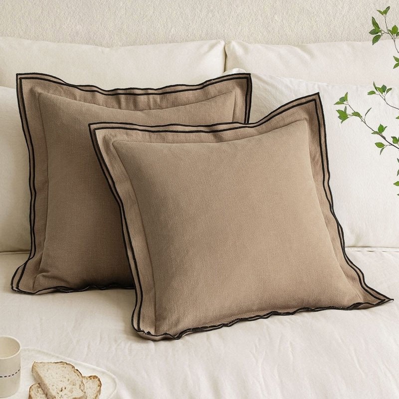 MIULEE Linen Pillow Covers 18×18 Inch Khaki Decorative Throw Pillow Covers Cozy Boho Farmhouse Cushion Covers for Couch Sofa Bedroom Living Room Home Decor