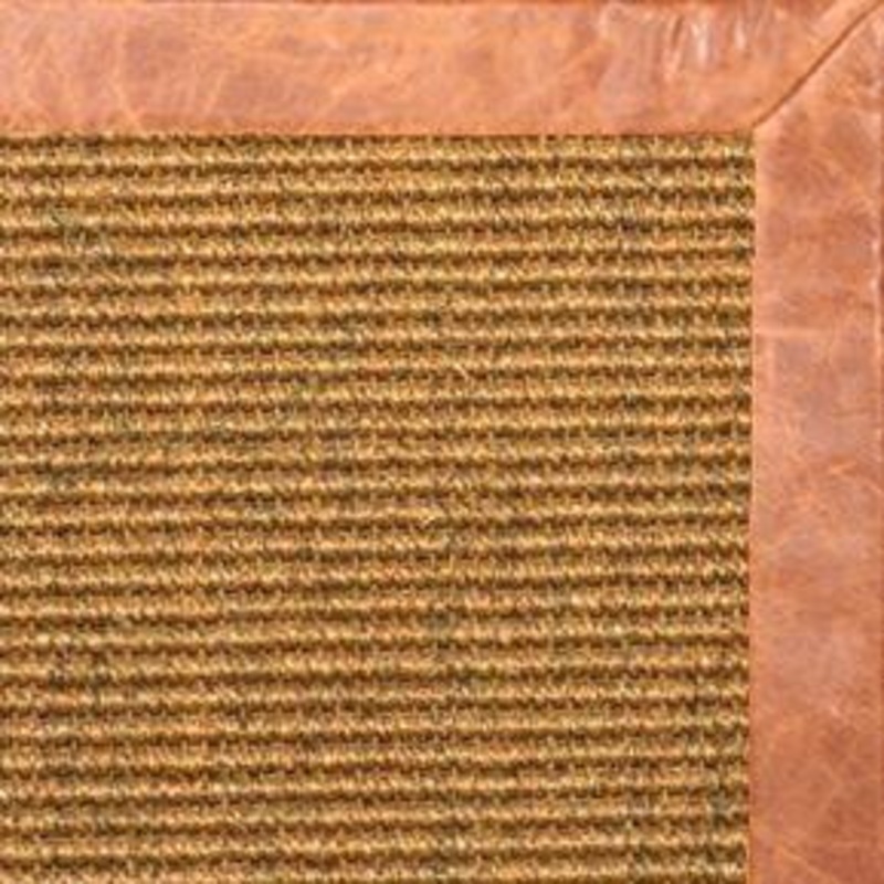 Cognac Sisal Rug with Tan Leather Border