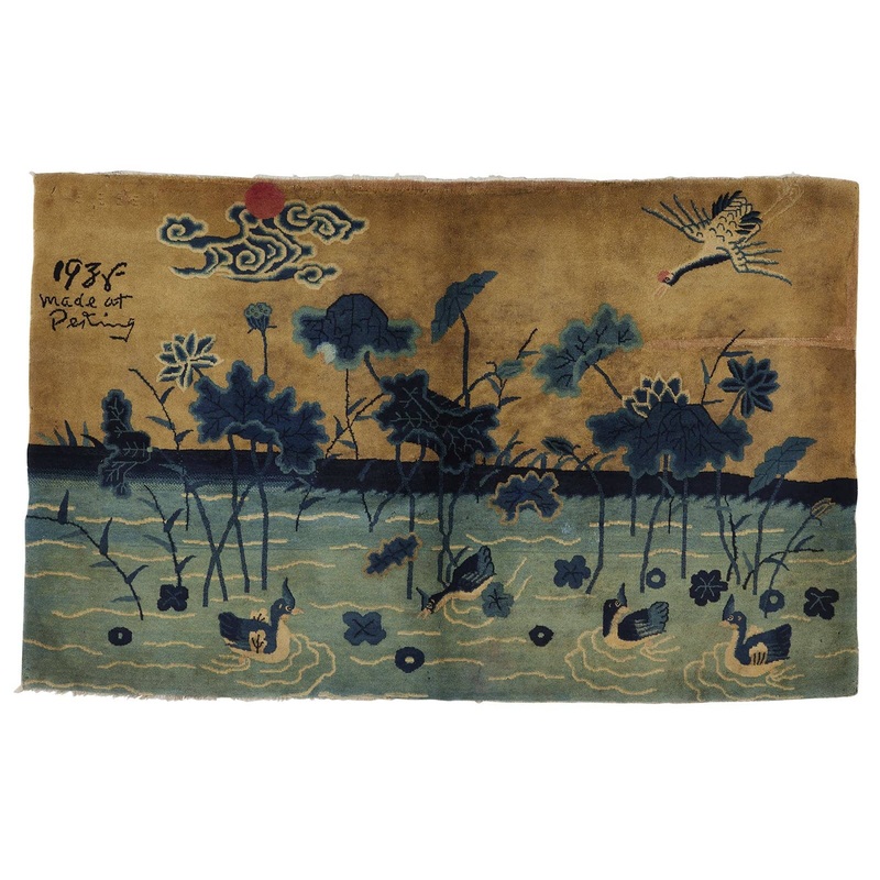 ANTIQUE CHINESE PAO TOU BEIGE & BLUE 4′ x 6′