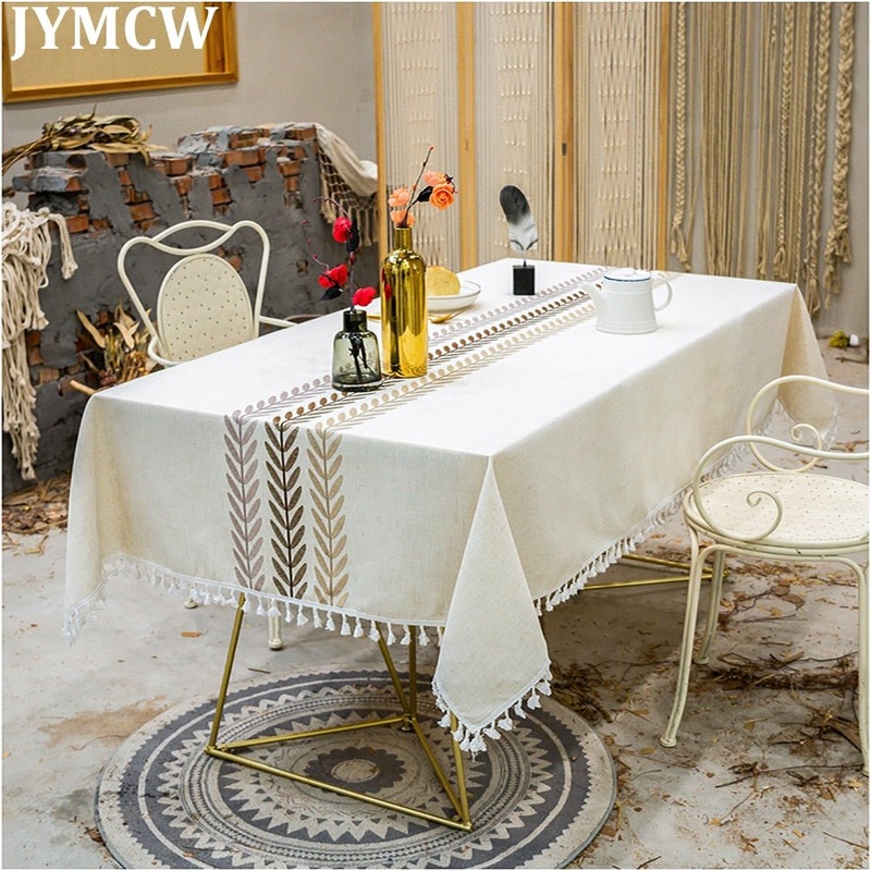 Waterproof Embroidered Leaf Tablecloth