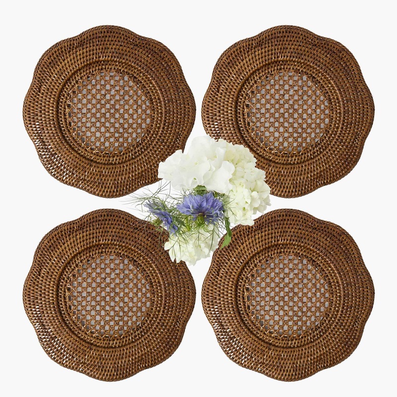 Brown Scalloped Rattan Charger Plates (Set of 4)