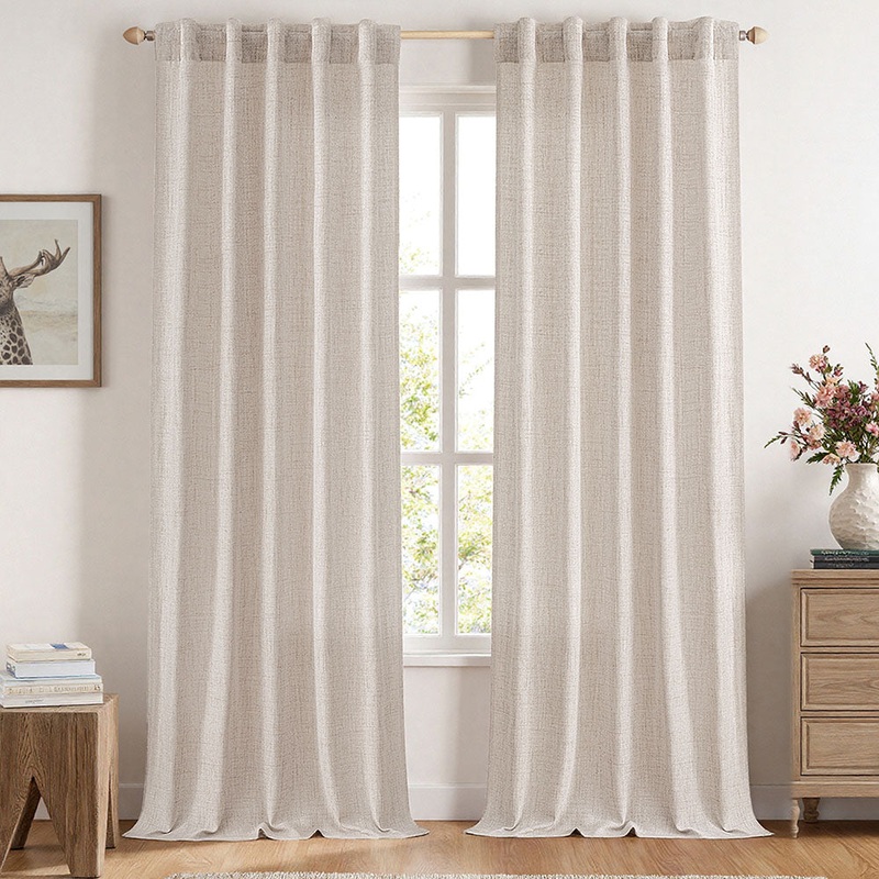 MIULEE Faux Linen Curtains 96 Inch Length 2 Panels Natural Beige Semi Sheer Curtain with Back Tab Rod Pocket , Light Filtering Window Privacy Burlap Drapes for Living Room Bedroom 42W x 96L